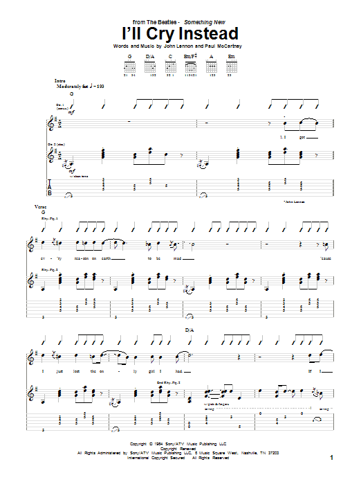 Download The Beatles I'll Cry Instead Sheet Music