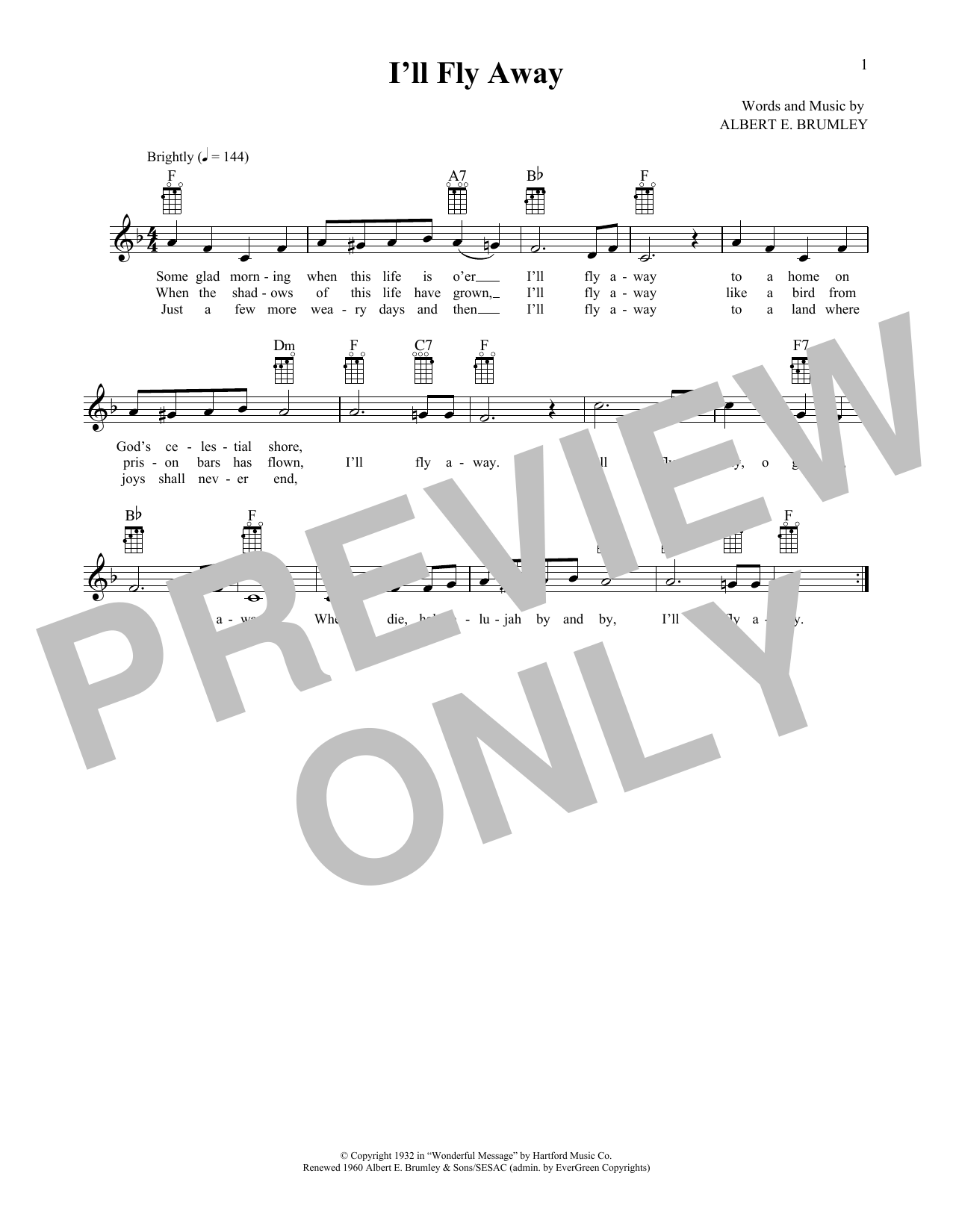 Download Albert E. Brumley I'll Fly Away (from The Daily Ukulele) Sheet Music