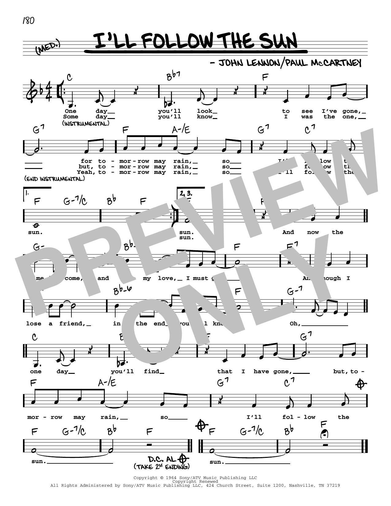 Download The Beatles I'll Follow The Sun (Low Voice) Sheet Music
