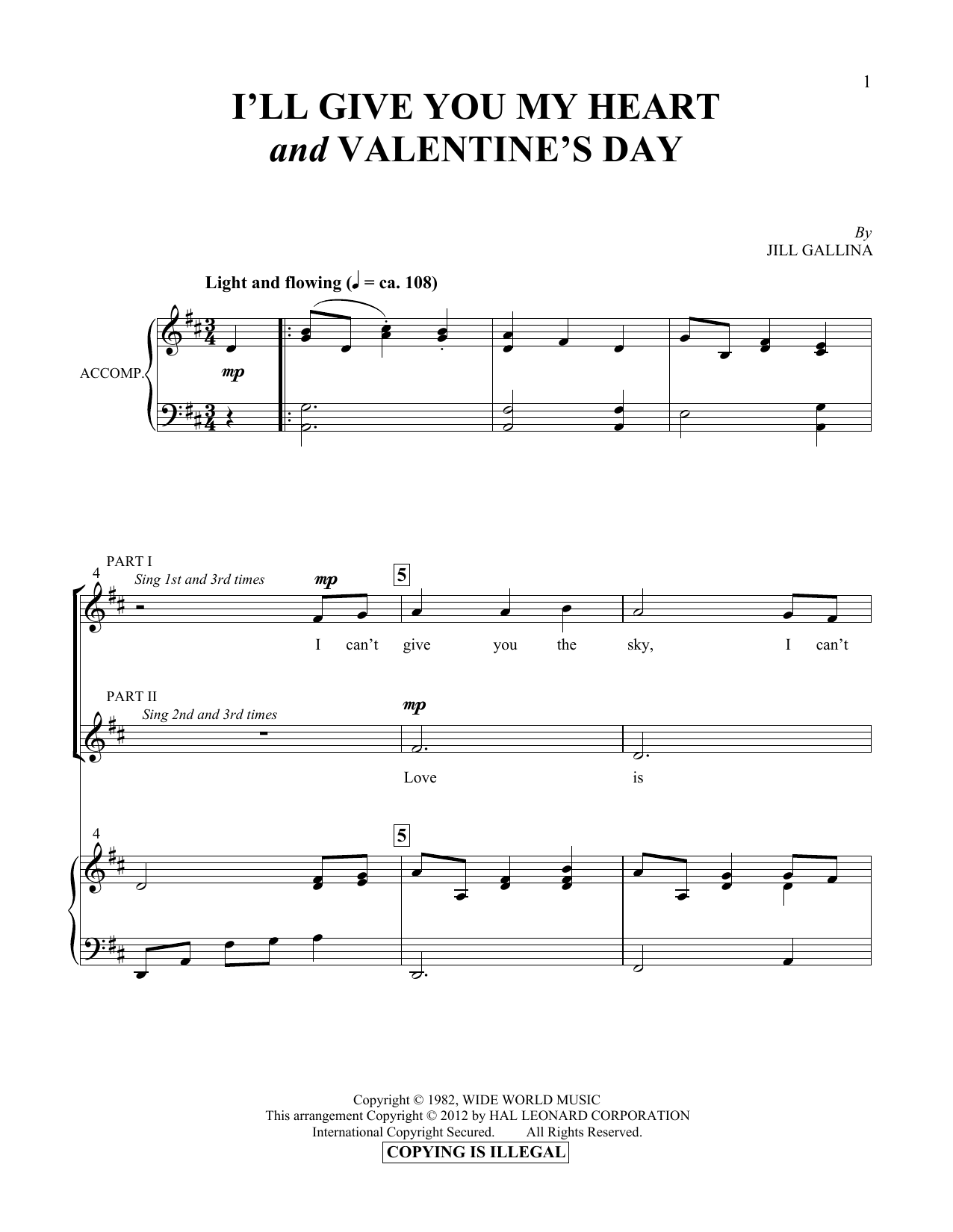 Download Jill Gallina I'll Give You My Heart & Valentine's Da Sheet Music