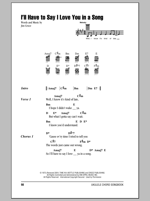Download Jim Croce I'll Have To Say I Love You In A Song Sheet Music