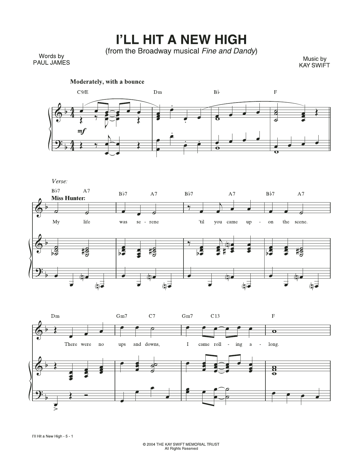 Download Kay Swift & Paul James I'll Hit A New High (from the musical F Sheet Music
