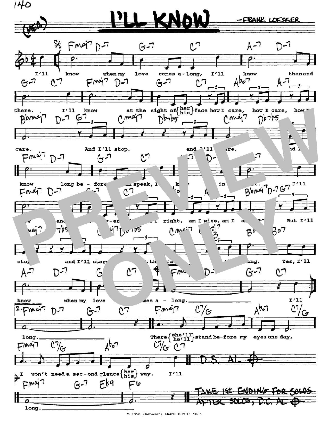 Download Frank Loesser I'll Know Sheet Music