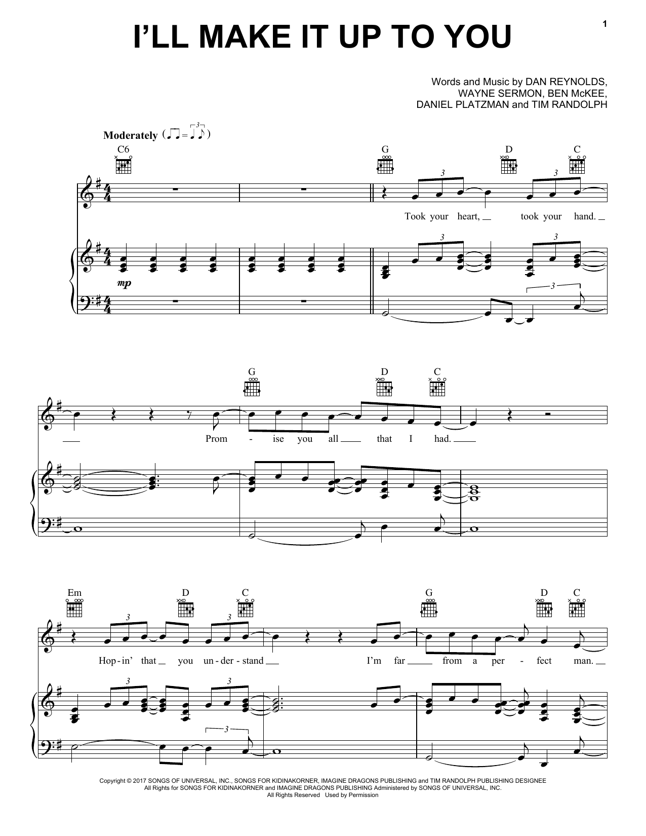 Download Imagine Dragons I'll Make It Up To You Sheet Music