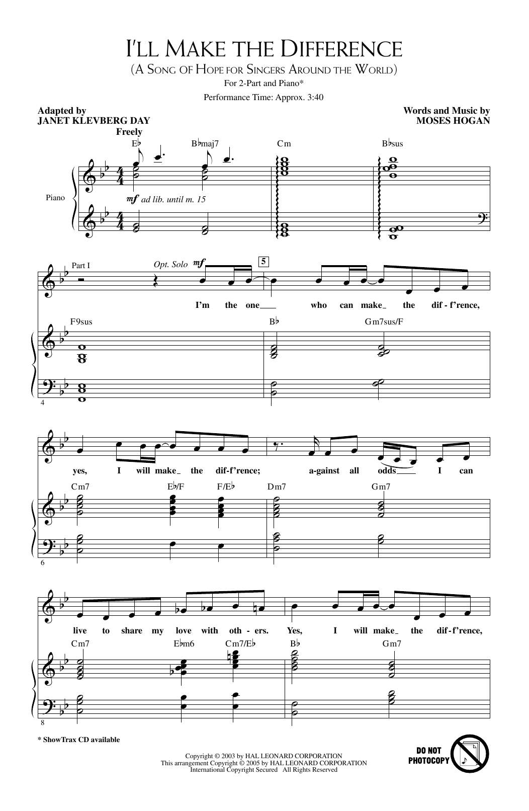 Download Janet Klevberg Day I'll Make The Difference (A Song Of Hop Sheet Music