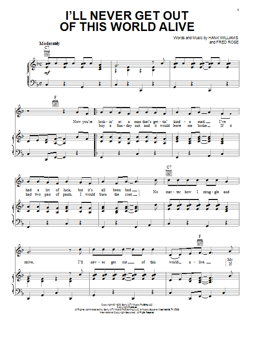 Download Hank Williams I'll Never Get Out Of This World Alive Sheet Music