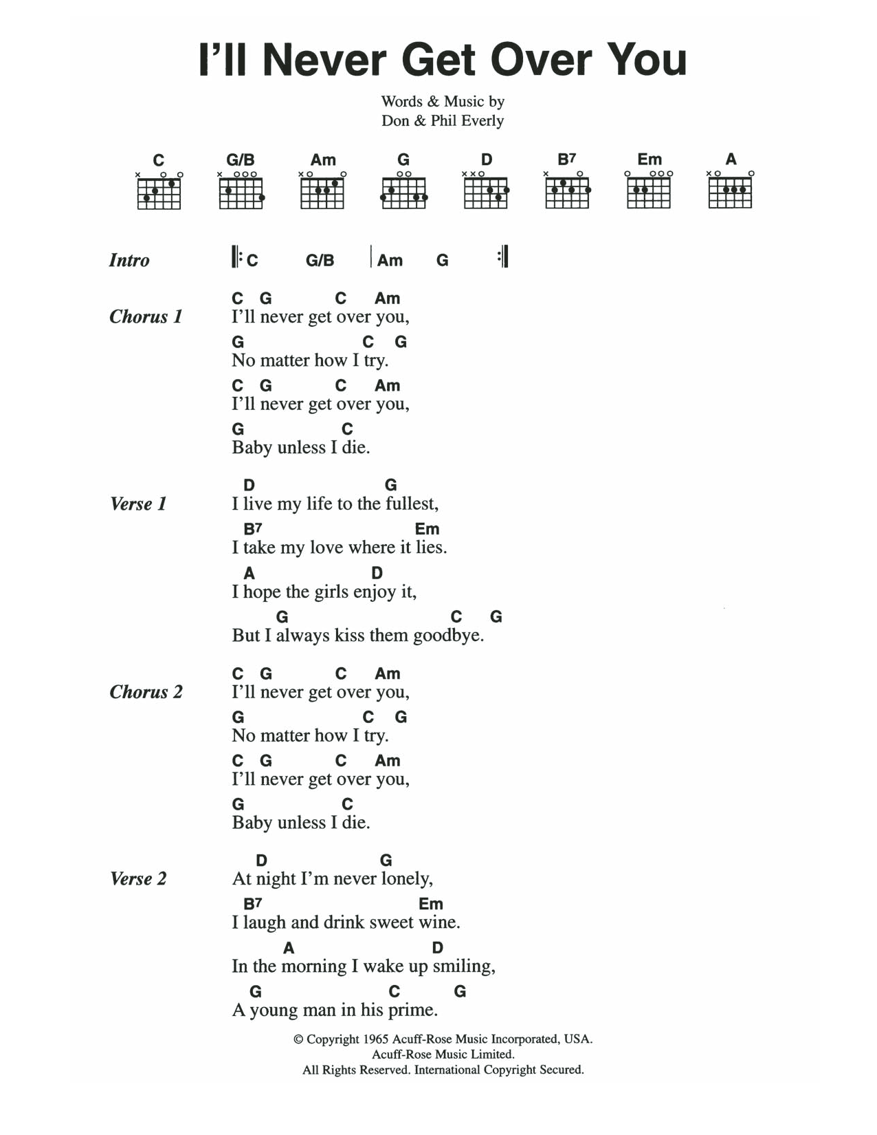 Download The Everly Brothers I'll Never Get Over You Sheet Music