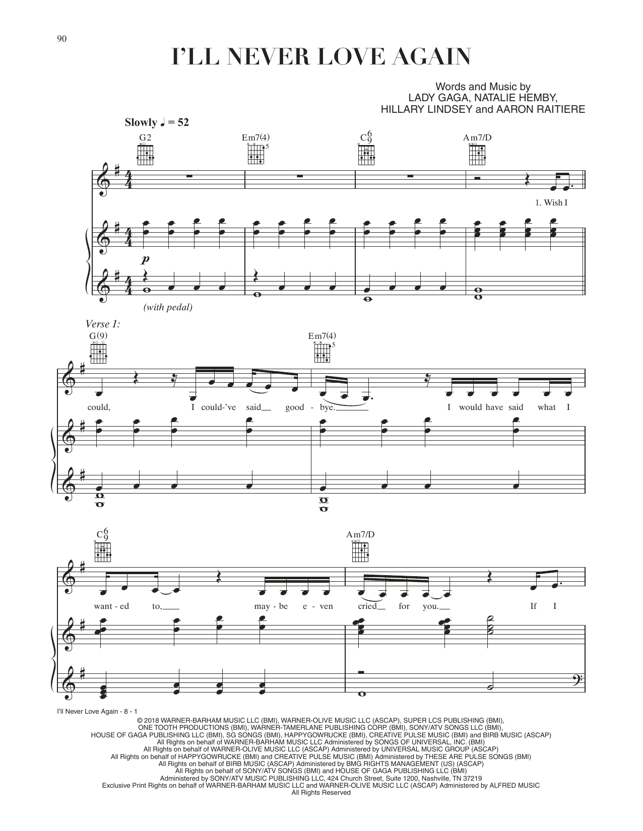 Download Lady Gaga I'll Never Love Again (from A Star Is B Sheet Music