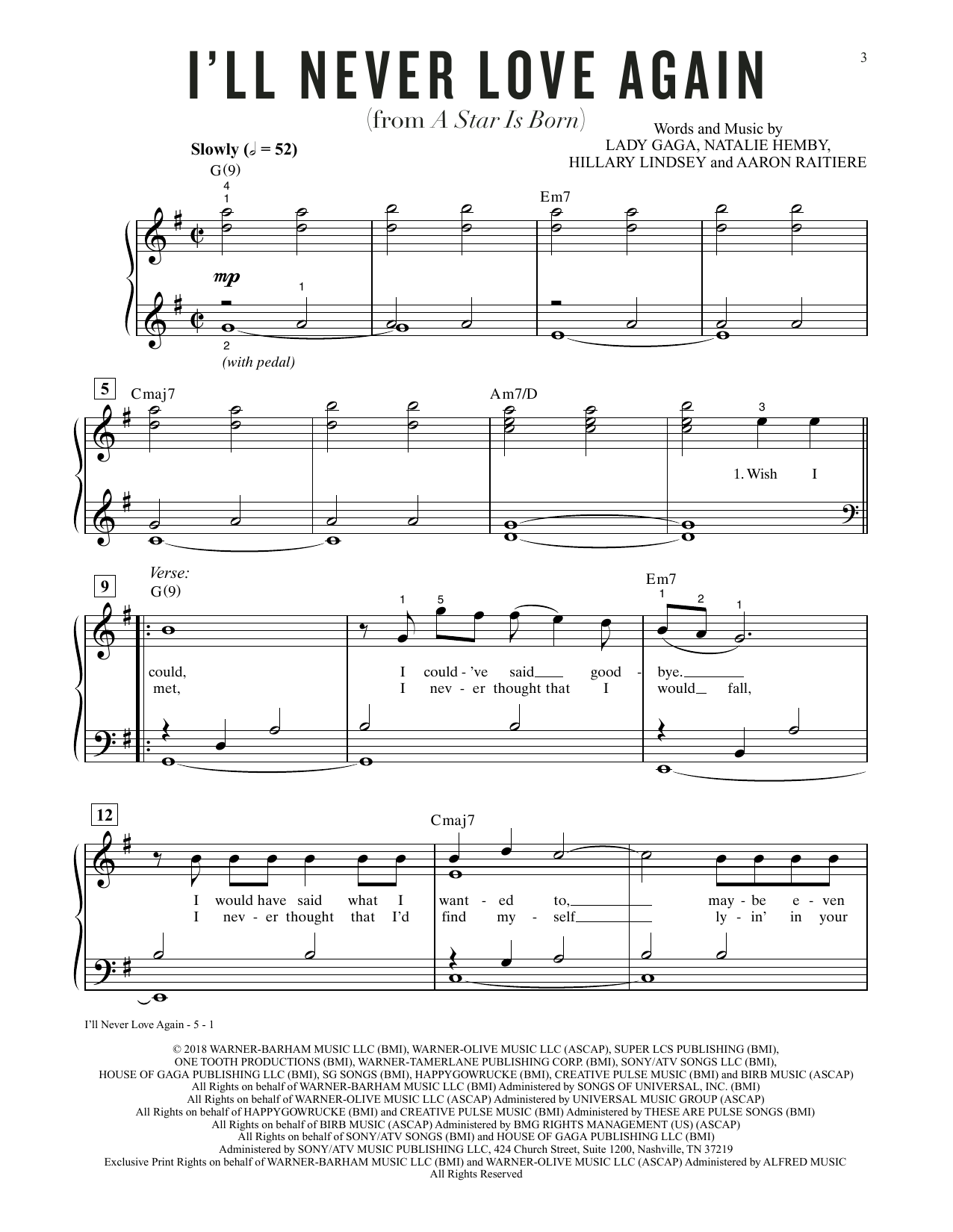 Download Lady Gaga I'll Never Love Again (from A Star Is B Sheet Music