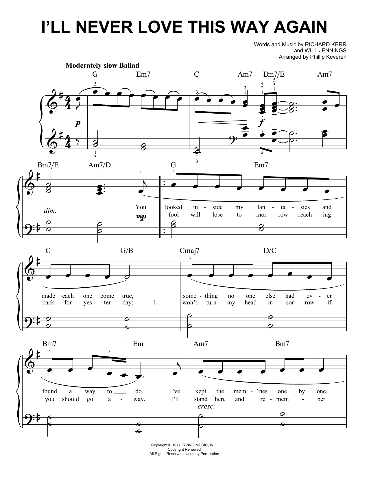 Download Dionne Warwick I'll Never Love This Way Again (arr. Ph Sheet Music