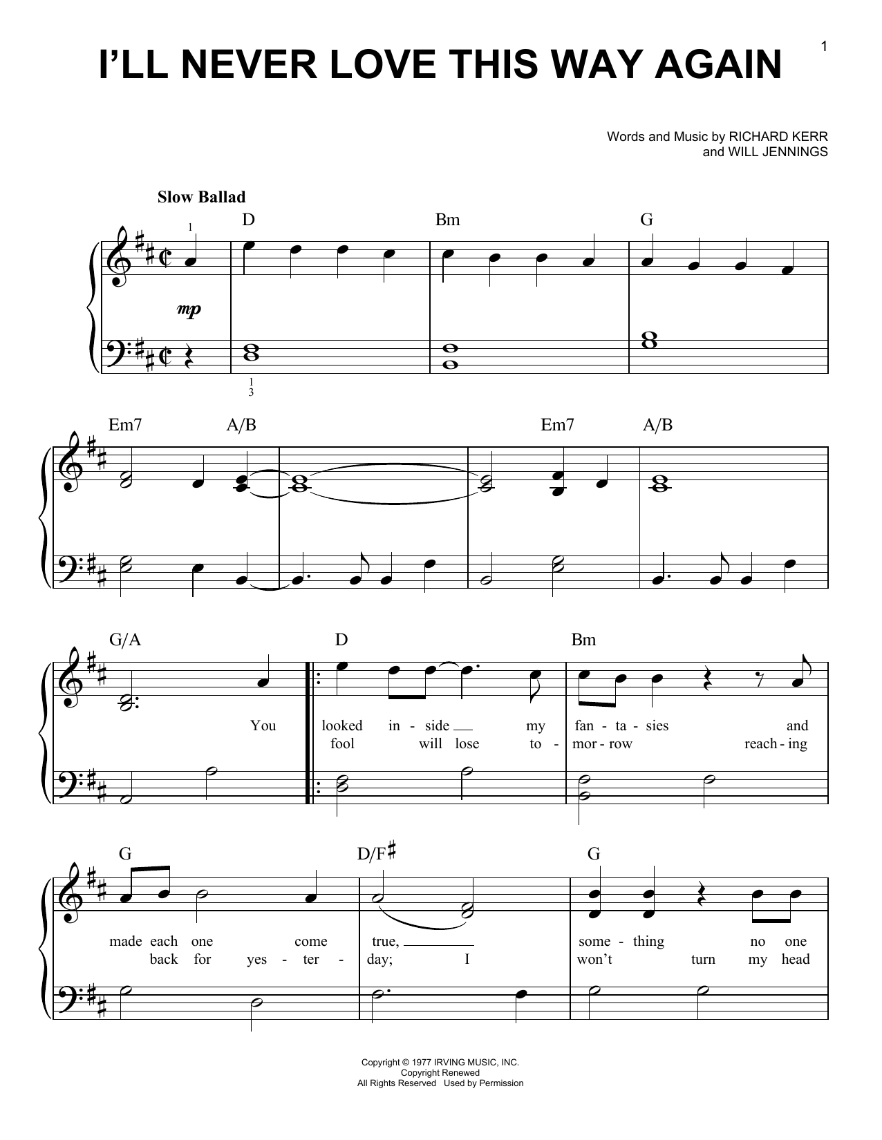 Download Dionne Warwick I'll Never Love This Way Again Sheet Music
