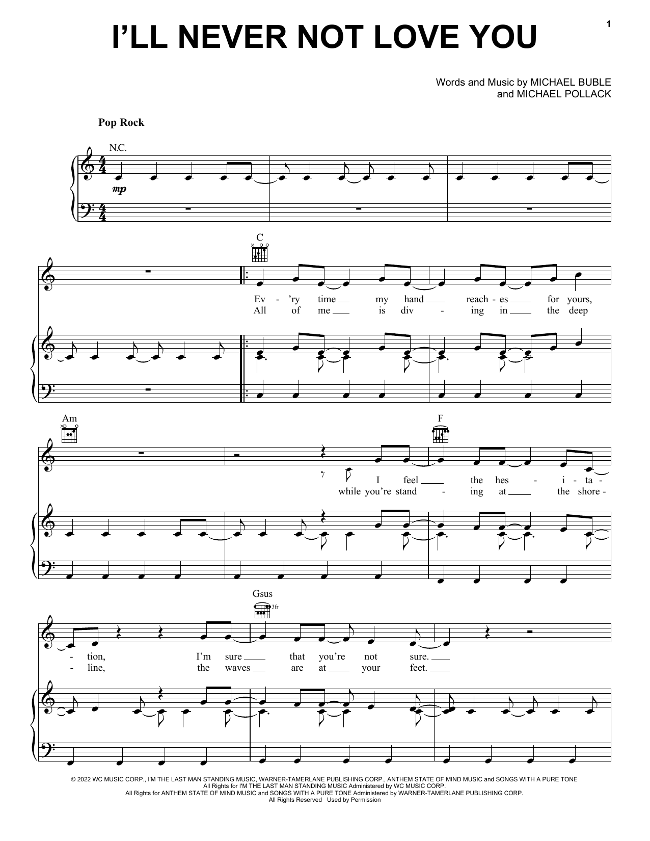 Download Michael Bublé I'll Never Not Love You Sheet Music