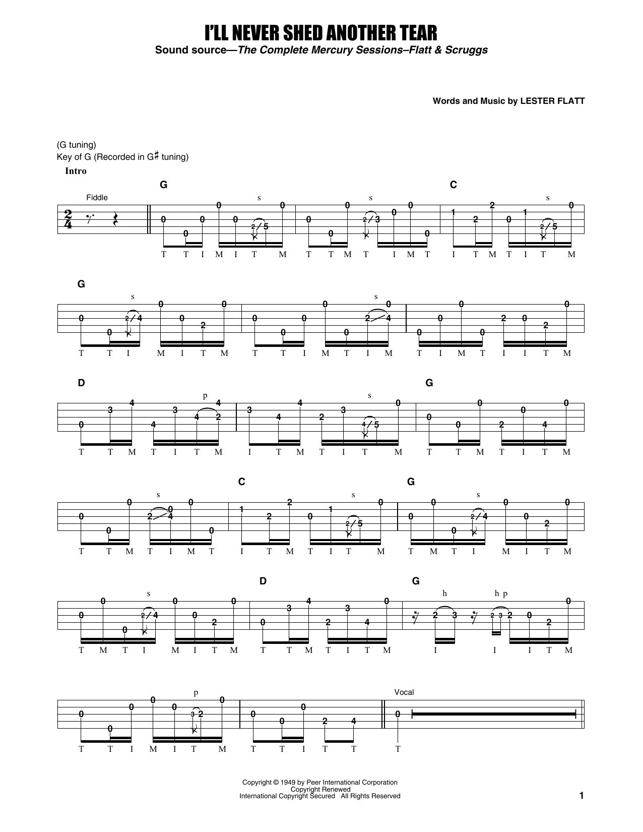 Download Flatt & Scruggs I'll Never Shed Another Tear Sheet Music