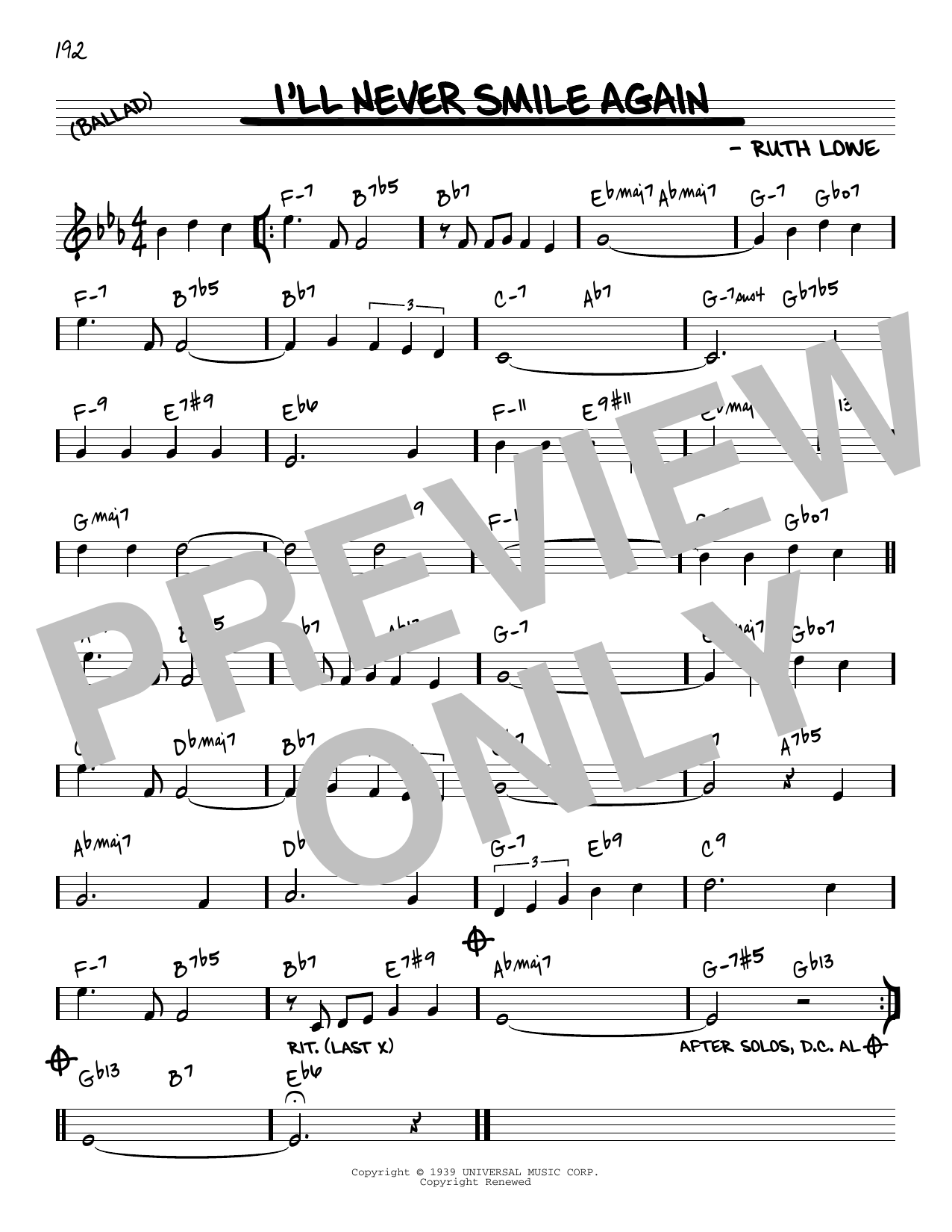 Download Tommy Dorsey & His Orchestra I'll Never Smile Again [Reharmonized ve Sheet Music