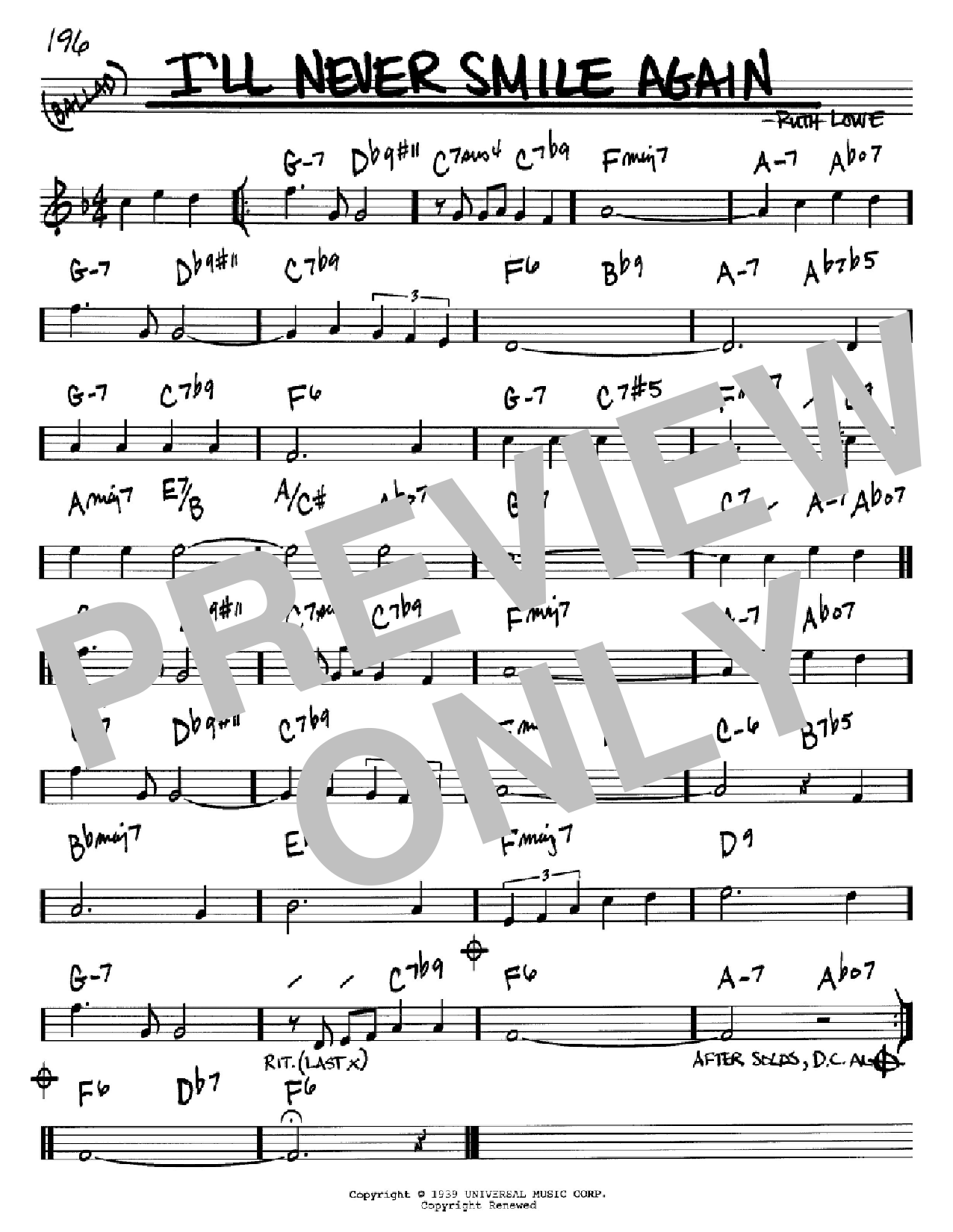 Download Tommy Dorsey I'll Never Smile Again Sheet Music