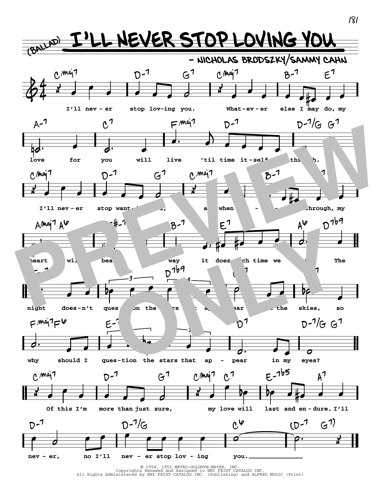 Download Doris Day I'll Never Stop Loving You (High Voice) Sheet Music