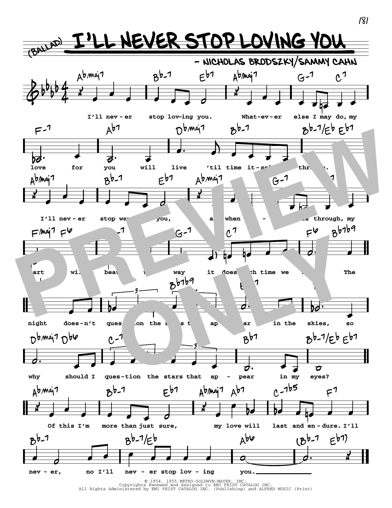 Download Doris Day I'll Never Stop Loving You (Low Voice) Sheet Music
