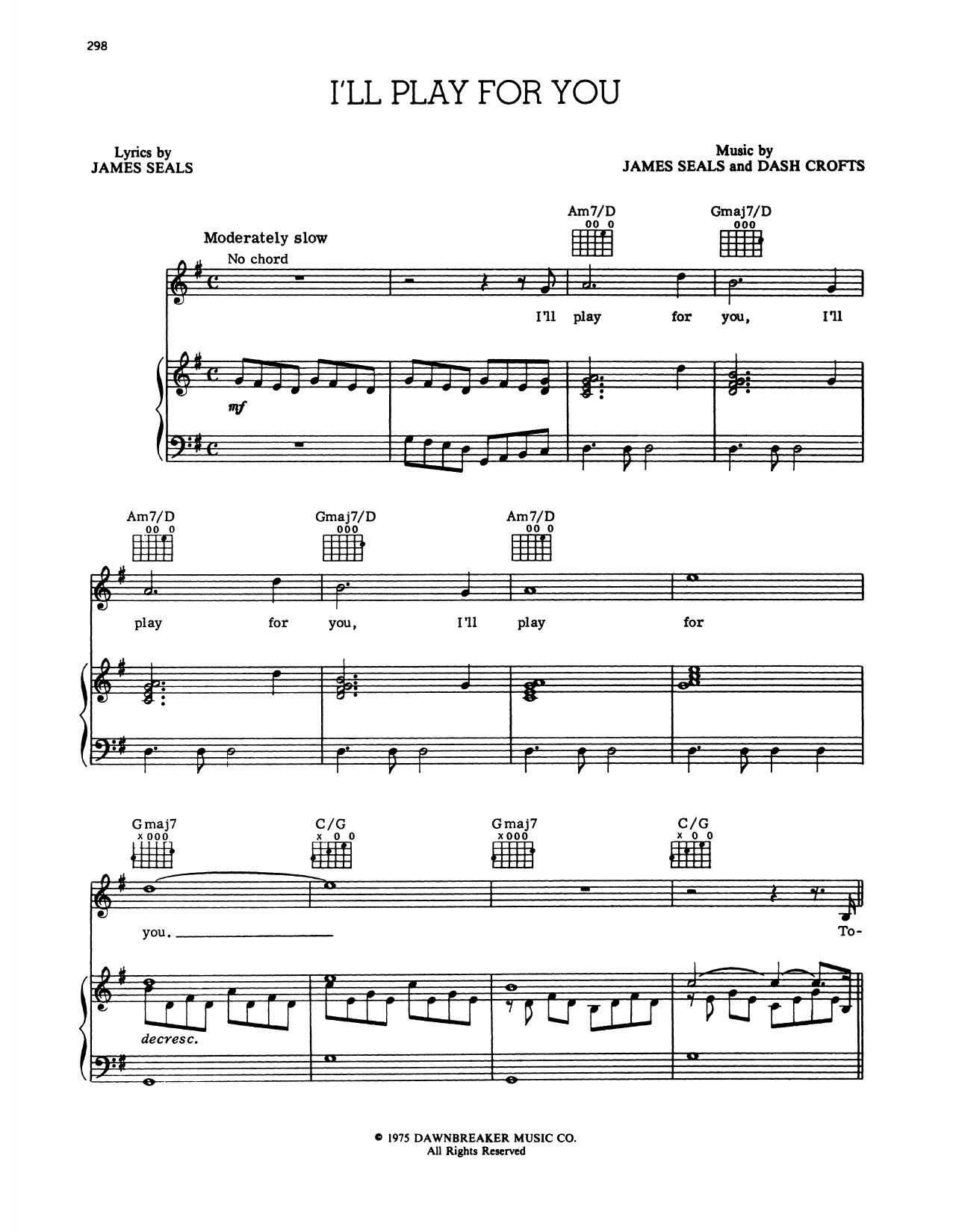 Download Seals and Crofts I'll Play For You Sheet Music
