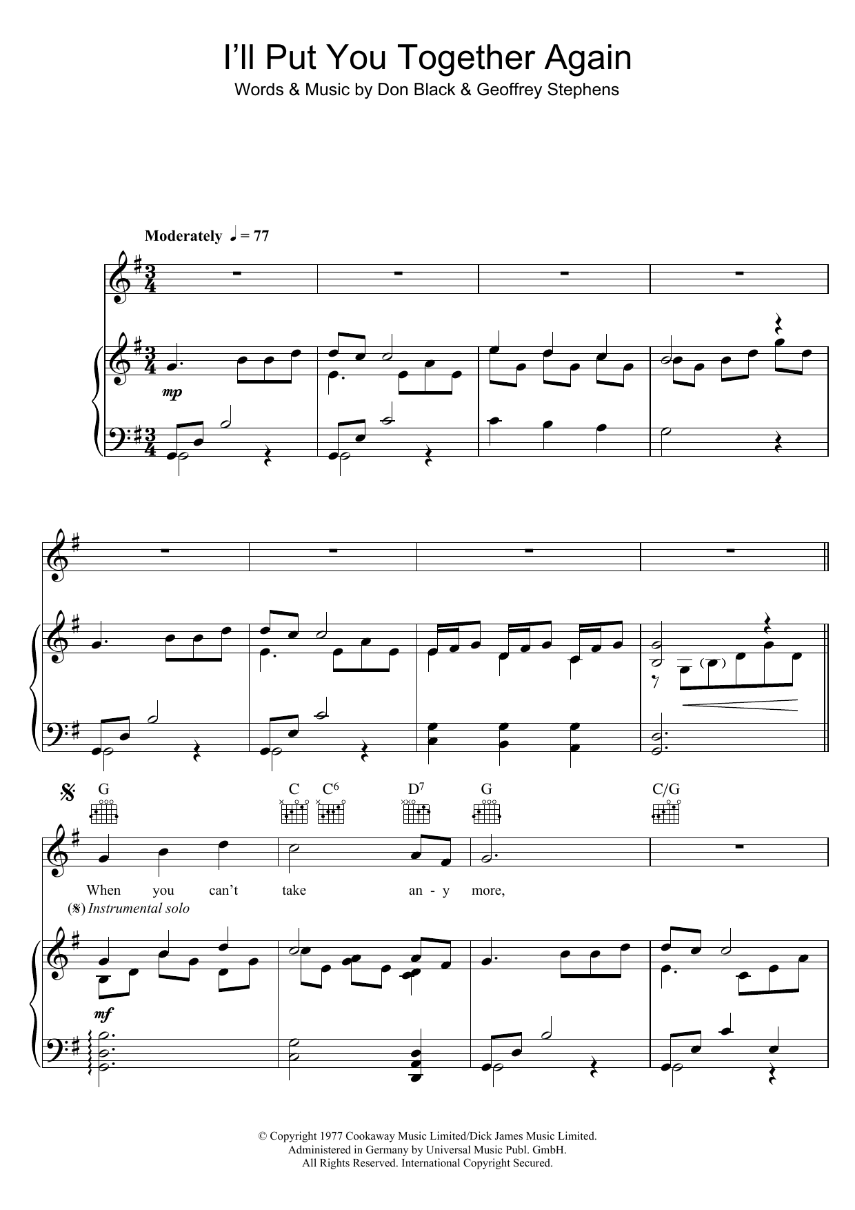 Download Hot Chocolate I'll Put You Together Again Sheet Music