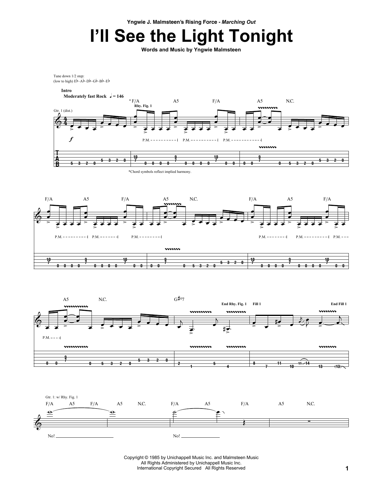 Download Yngwie Malmsteen I'll See The Light Tonight Sheet Music