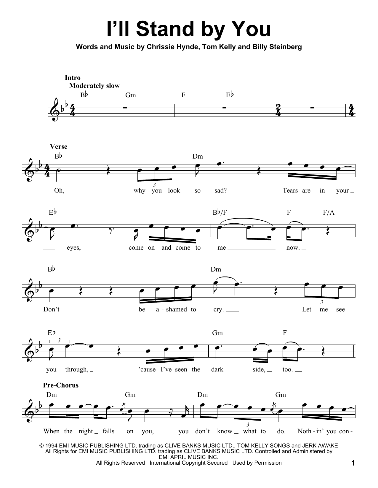 Download Pretenders I'll Stand By You Sheet Music