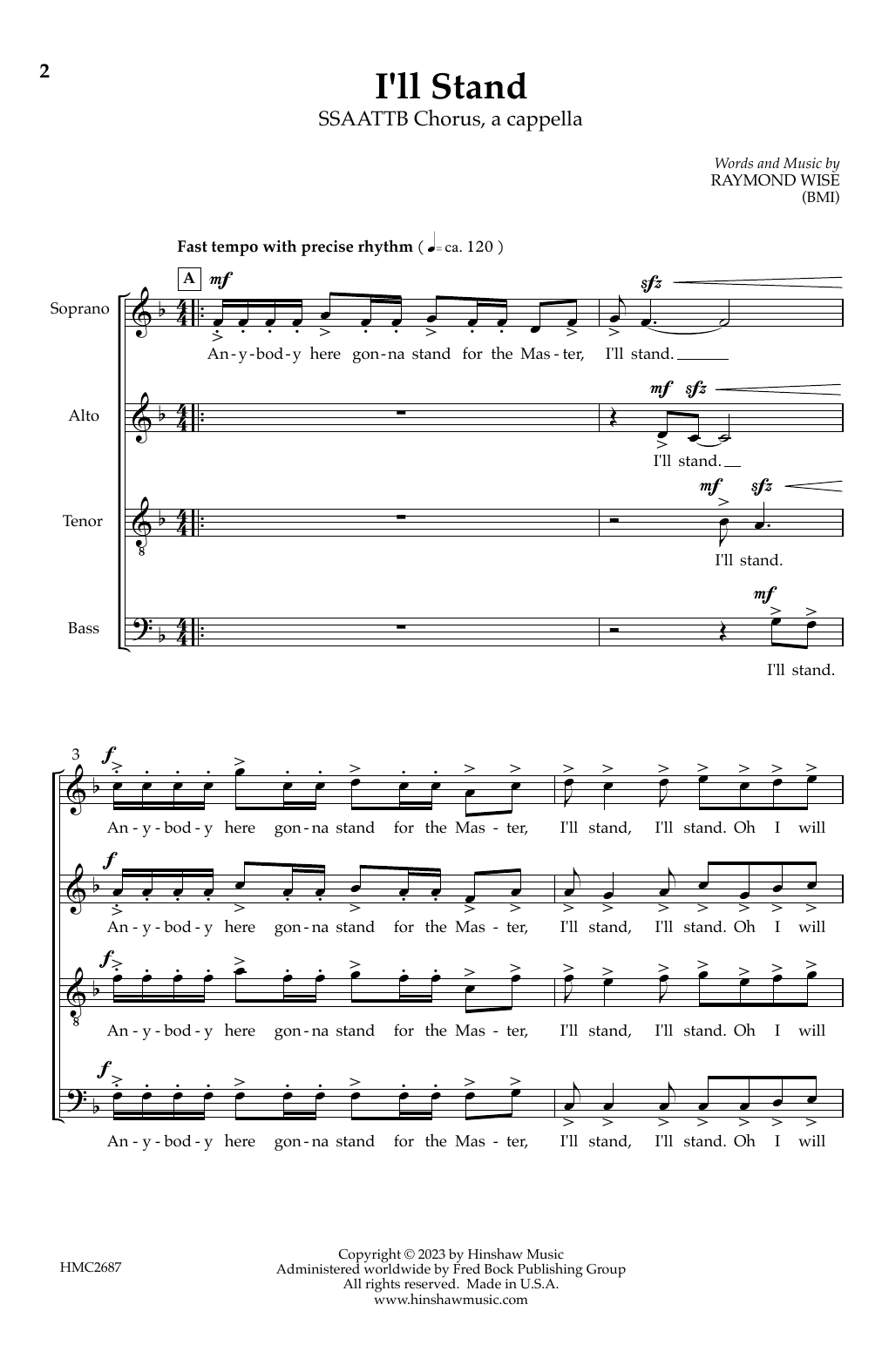 Download Raymond Wise I'll Stand Sheet Music