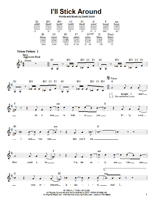 Download Foo Fighters I'll Stick Around Sheet Music
