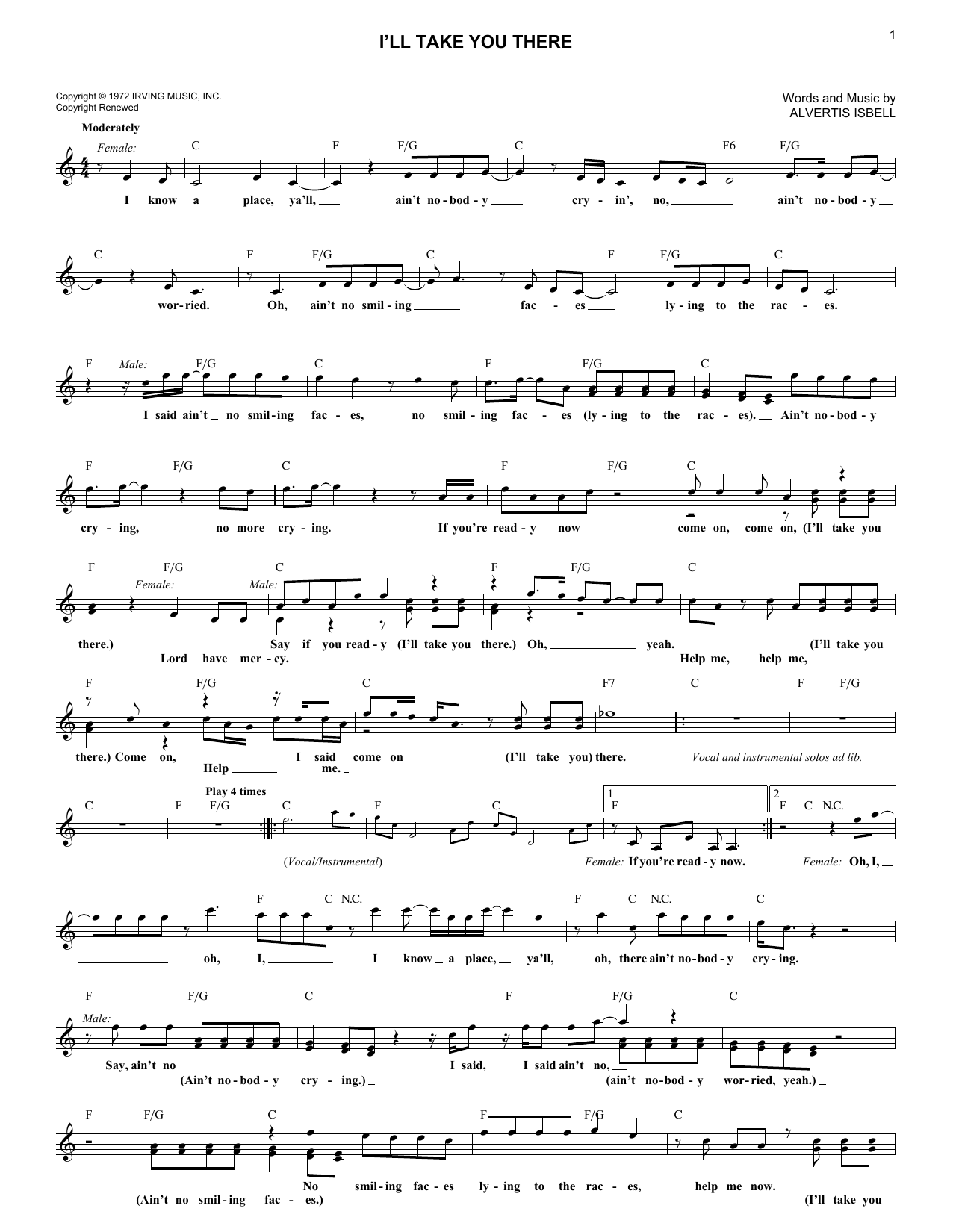 Download The Staple Singers I'll Take You There Sheet Music