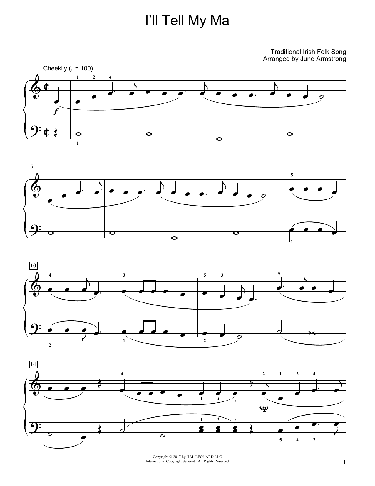 Download Traditional Irish Folk Song I'll Tell My Ma (arr. June Armstrong) Sheet Music