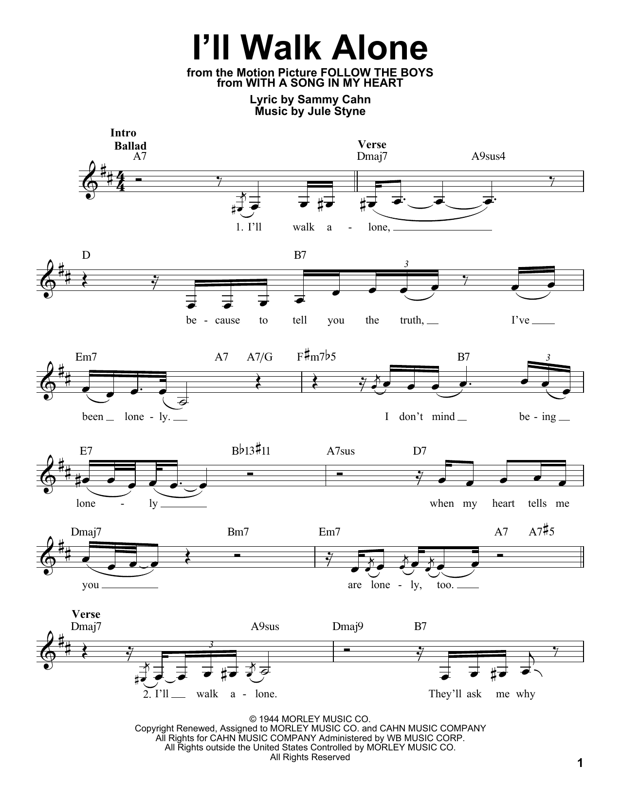 Download Jane Froman I'll Walk Alone (from With A Song In My Sheet Music