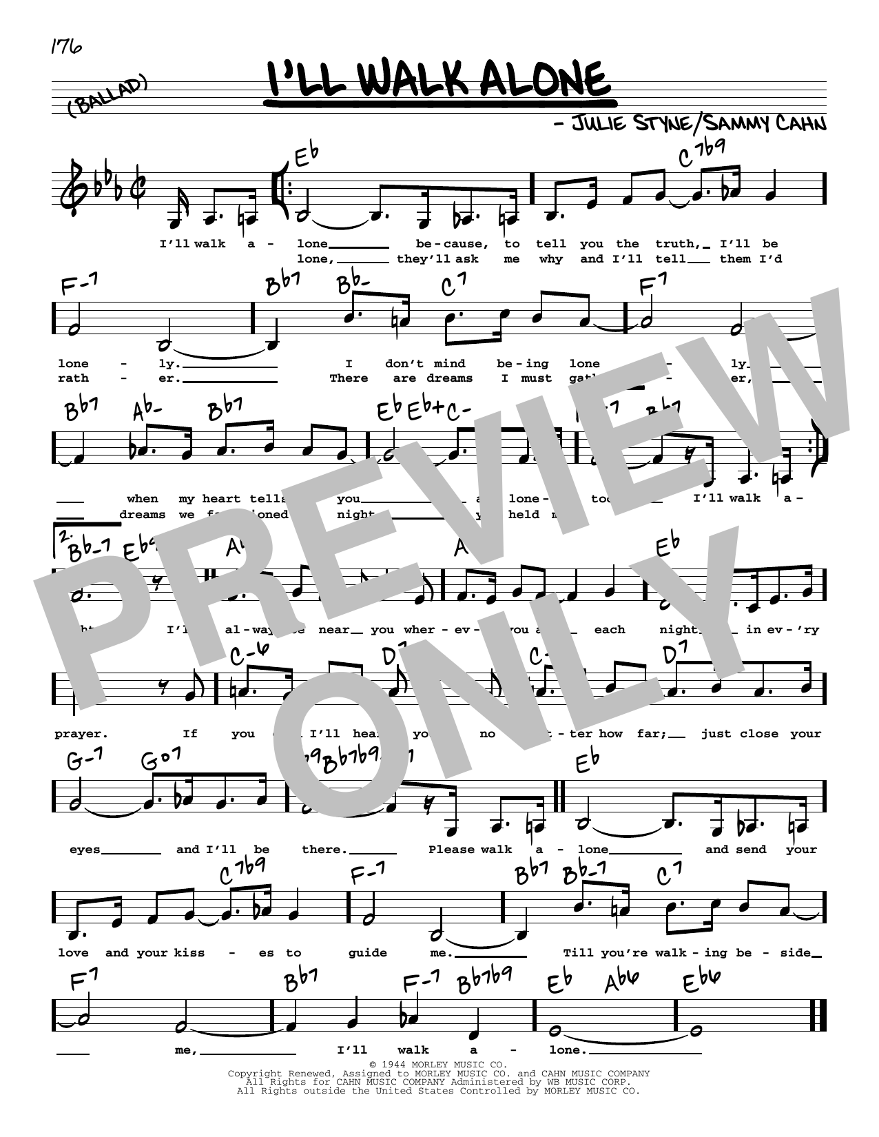 Sammy Cahn I'll Walk Alone (Low Voice) sheet music notes printable PDF score