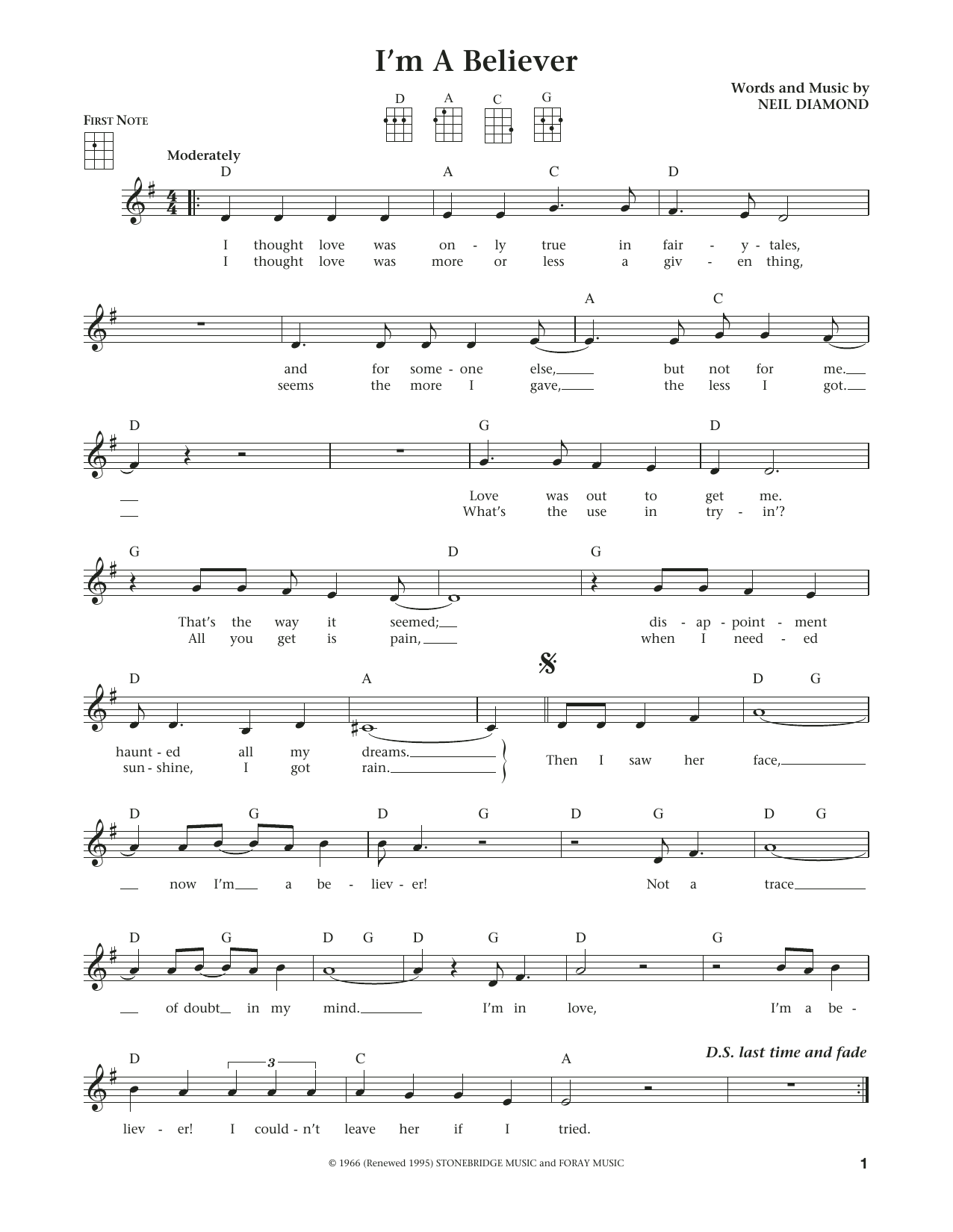 Download The Monkees I'm A Believer (from The Daily Ukulele) Sheet Music
