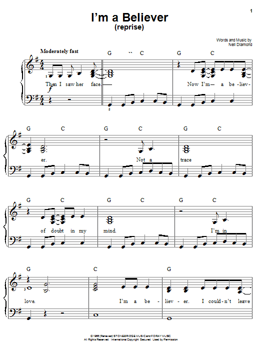 Download Smash Mouth I'm A Believer (Reprise) Sheet Music
