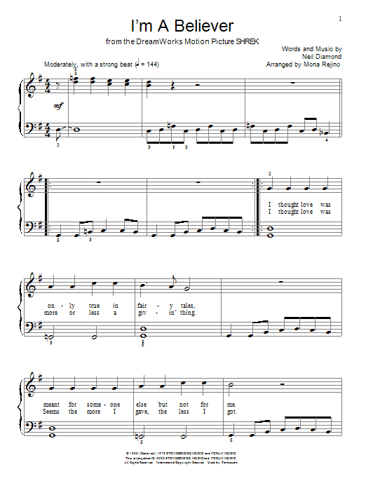 Download Smash Mouth I'm A Believer Sheet Music