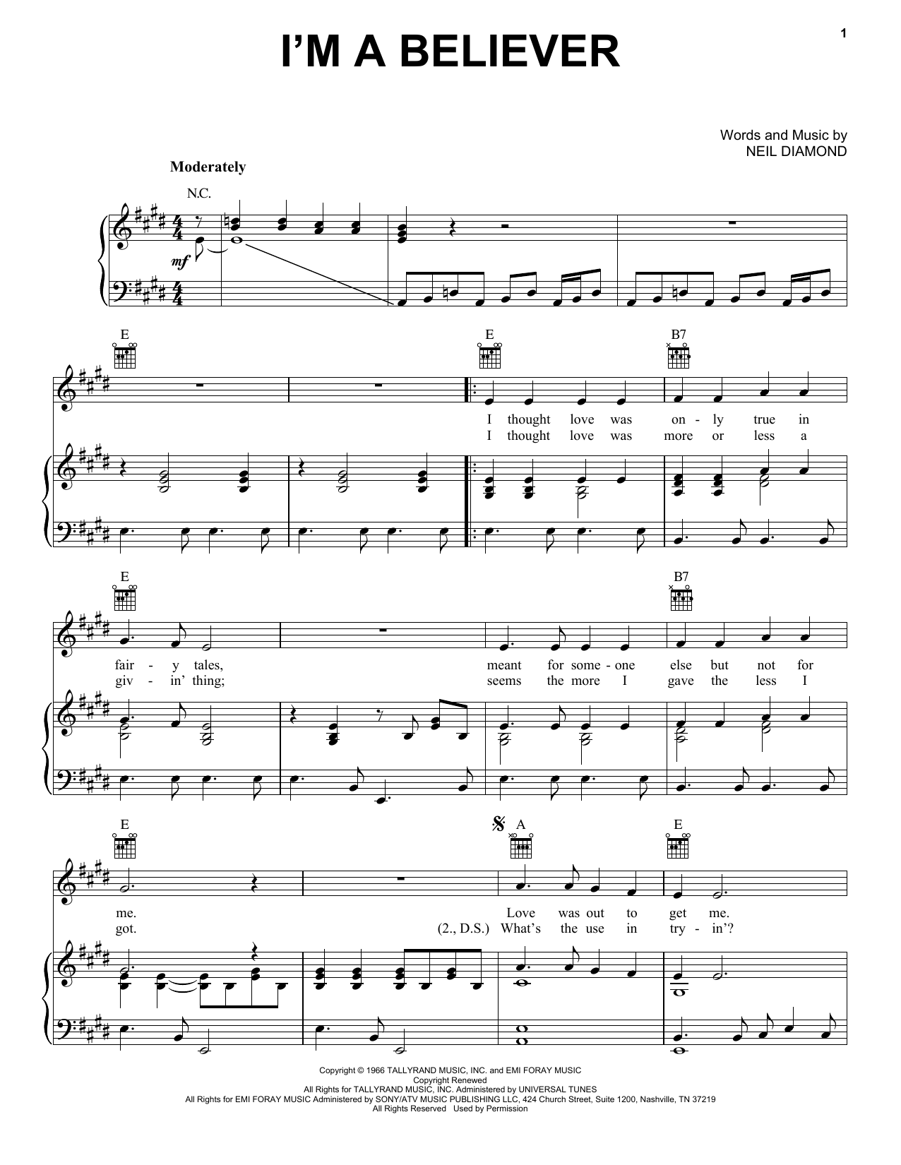 Download The Monkees I'm A Believer Sheet Music