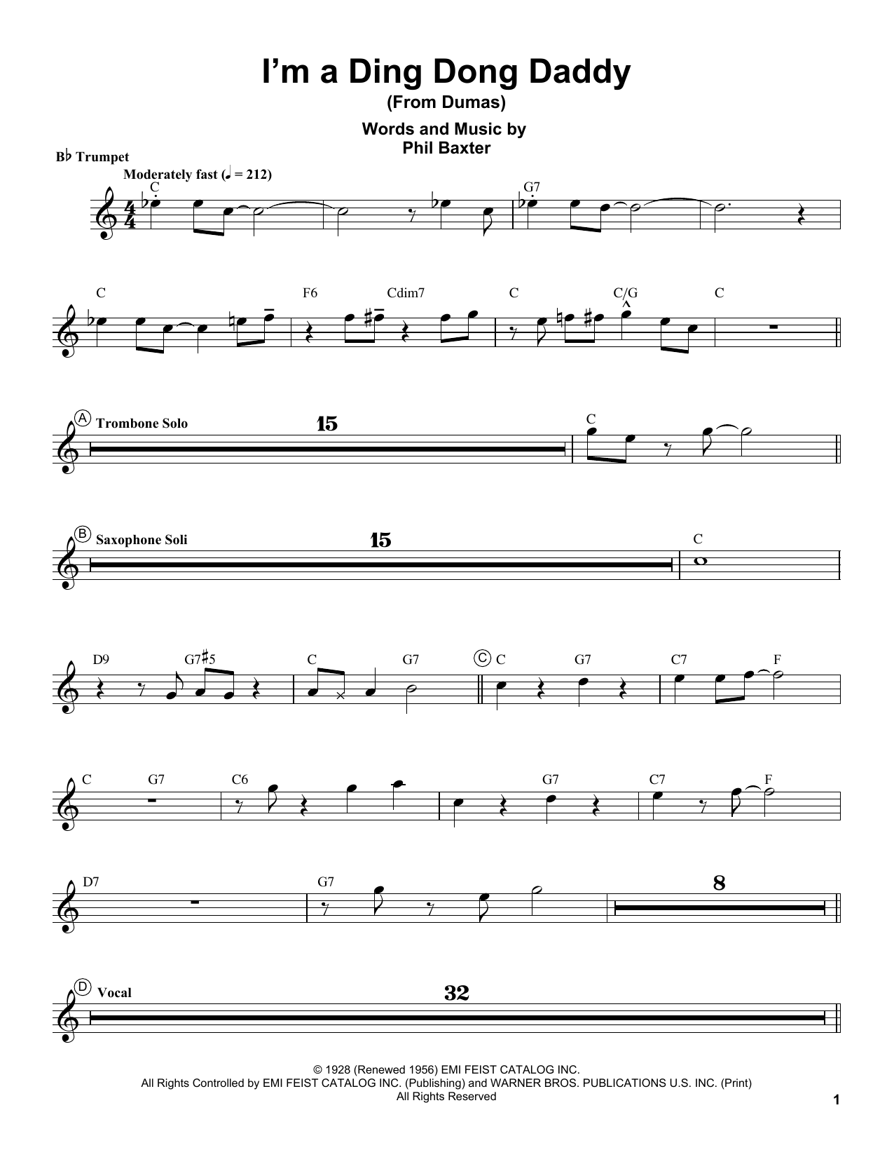 Download Louis Armstrong I'm A Ding Dong Daddy (From Dumas) Sheet Music
