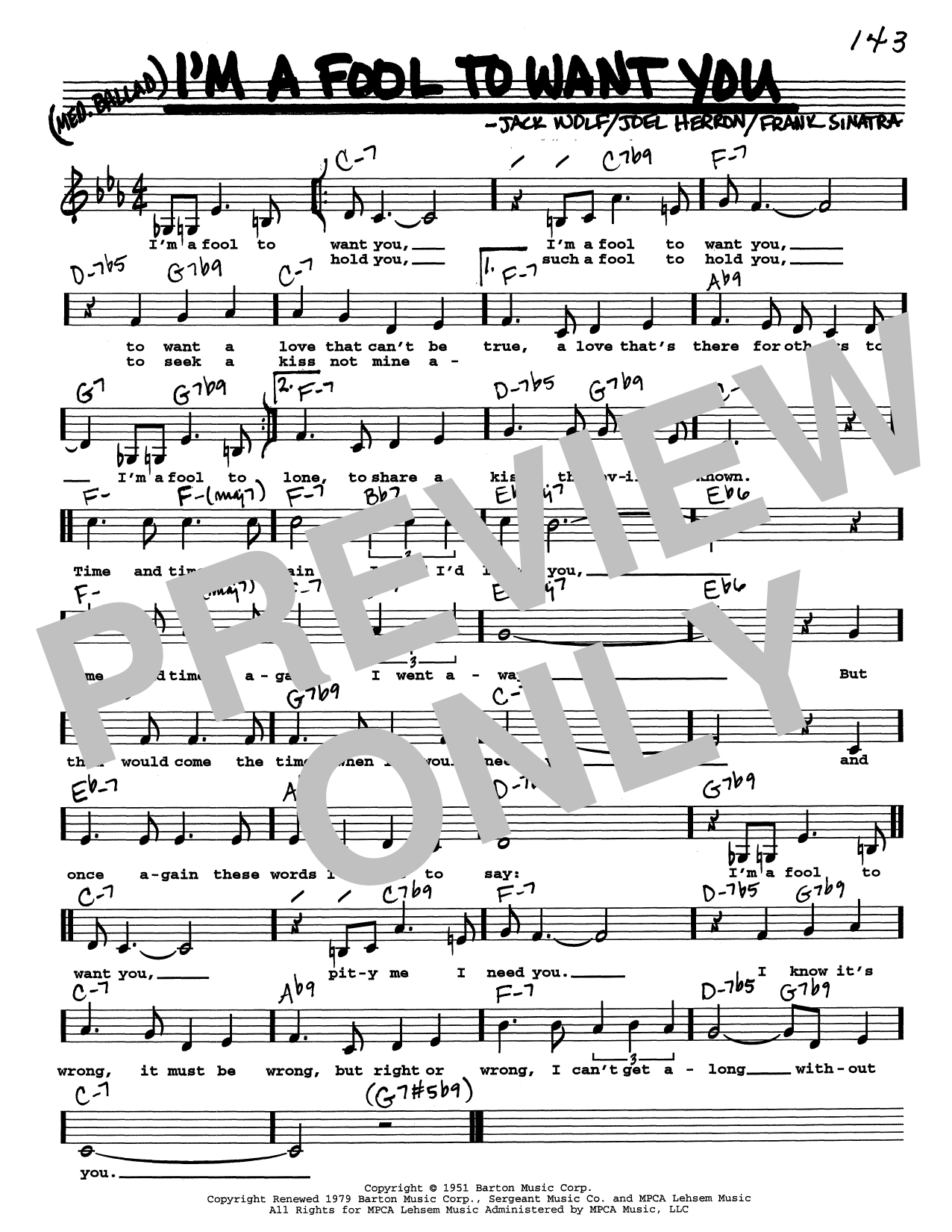 Frank Sinatra I'm A Fool To Want You (Low Voice) sheet music notes printable PDF score