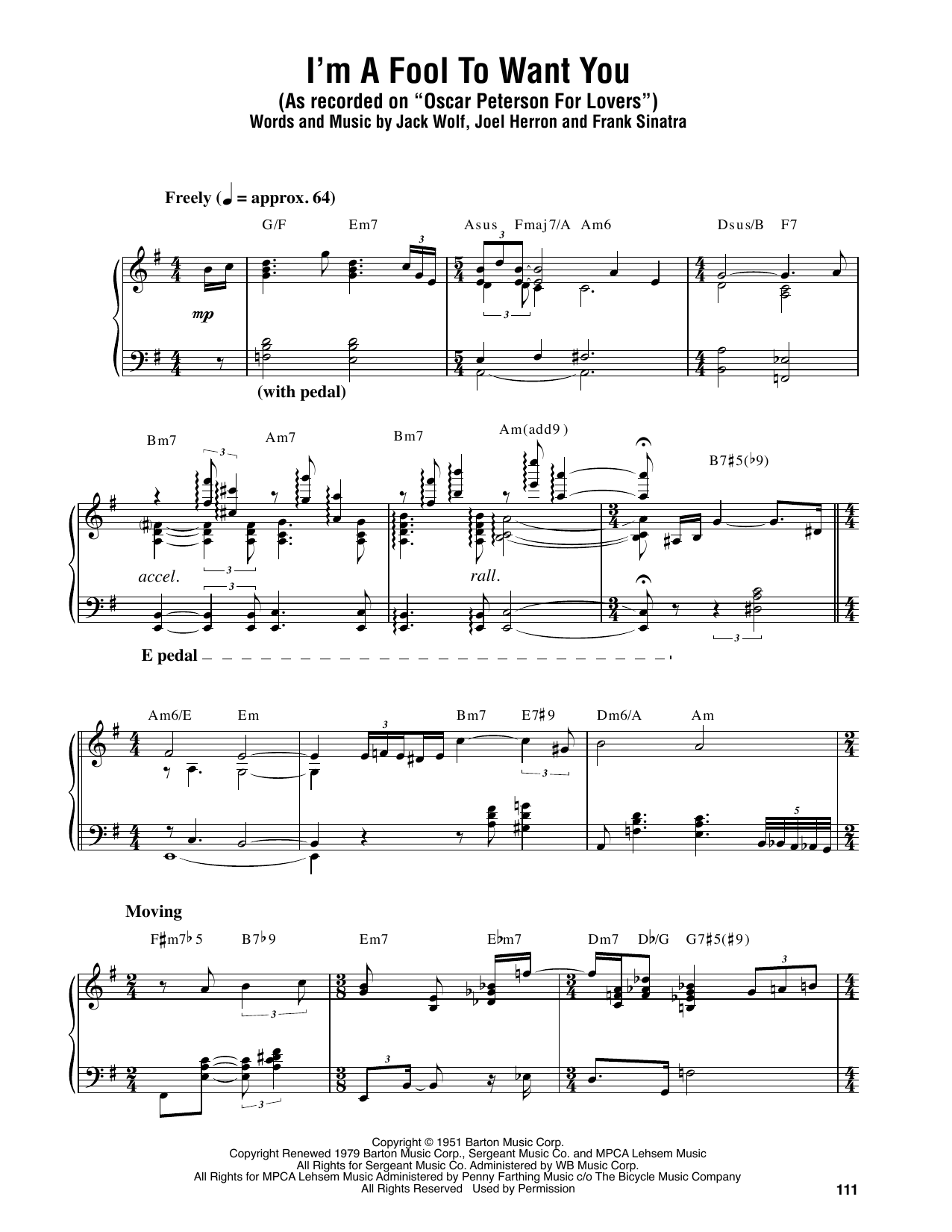 Download Oscar Peterson I'm A Fool To Want You Sheet Music