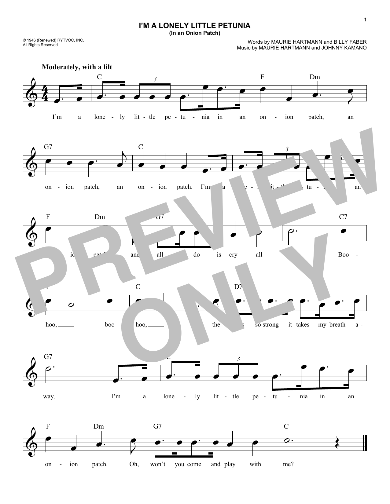 Download Billy Faber I'm A Lonely Little Petunia (In An Onio Sheet Music