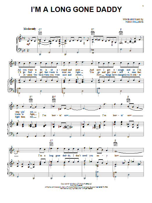 Download Hank Williams I'm A Long Gone Daddy Sheet Music