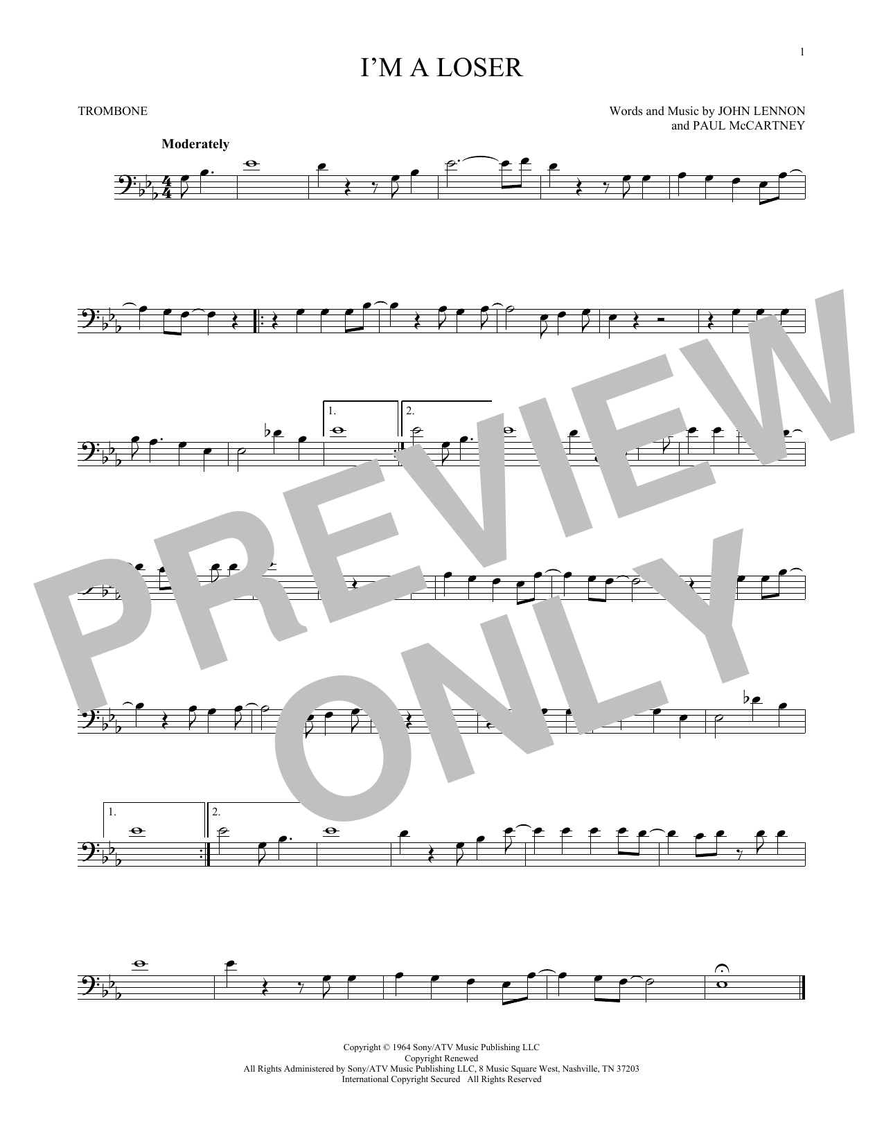 Download The Beatles I'm A Loser Sheet Music