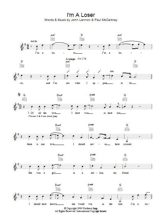 Download The Beatles I'm A Loser Sheet Music