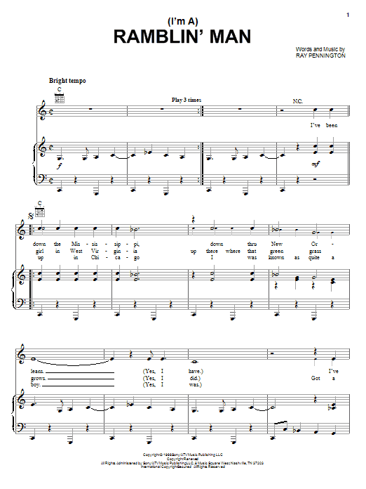 Download Waylon Jennings (I'm A) Ramblin' Man Sheet Music