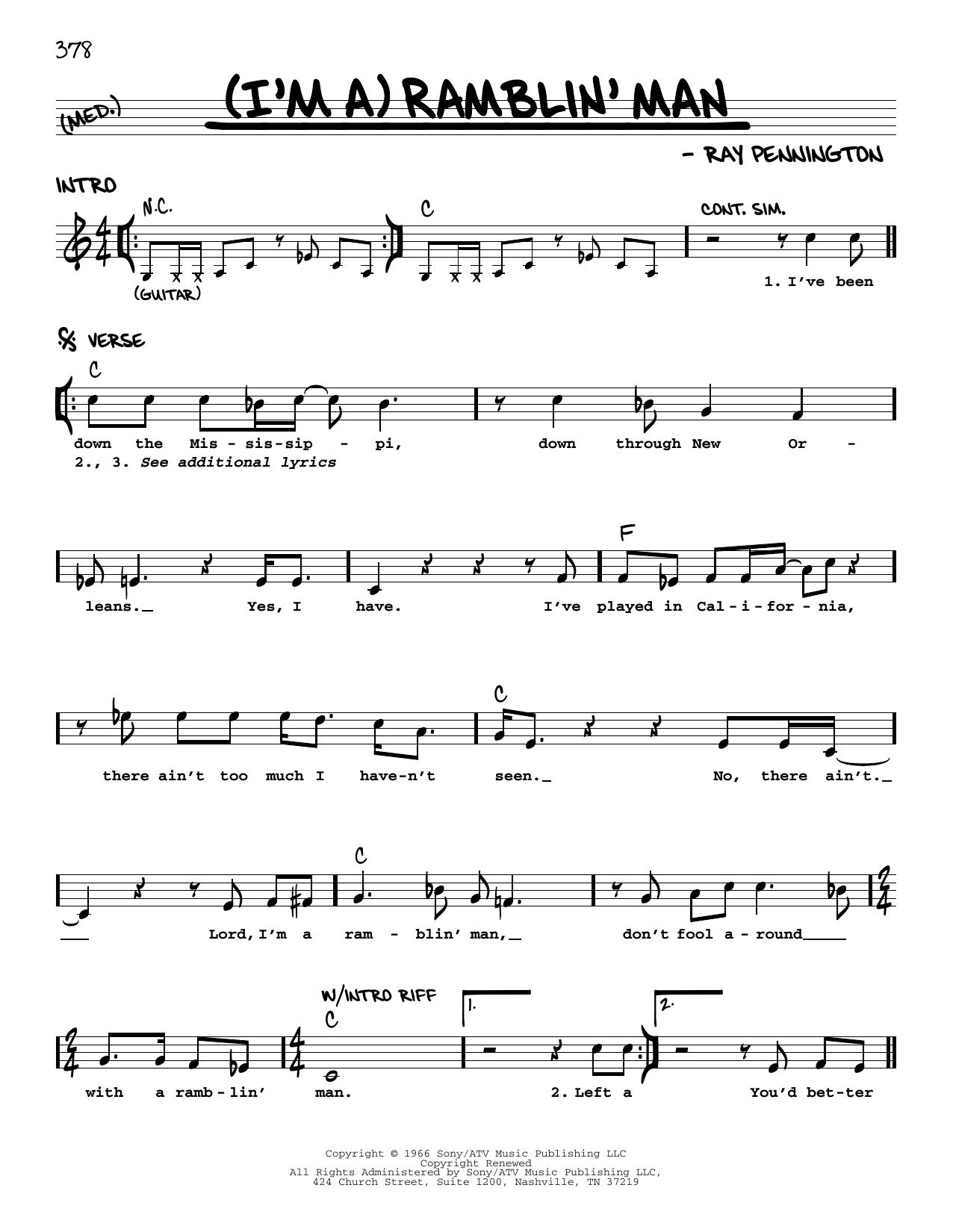Download Waylon Jennings (I'm A) Ramblin' Man Sheet Music