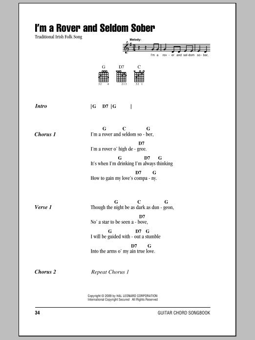 Download Irish Folksong I'm A Rover And Seldom Sober Sheet Music