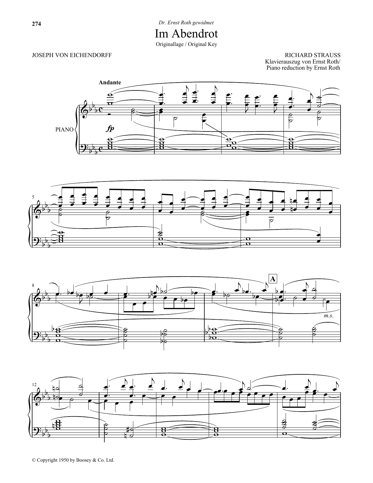 Download Richard Strauss Im Abendrot (High Voice) Sheet Music