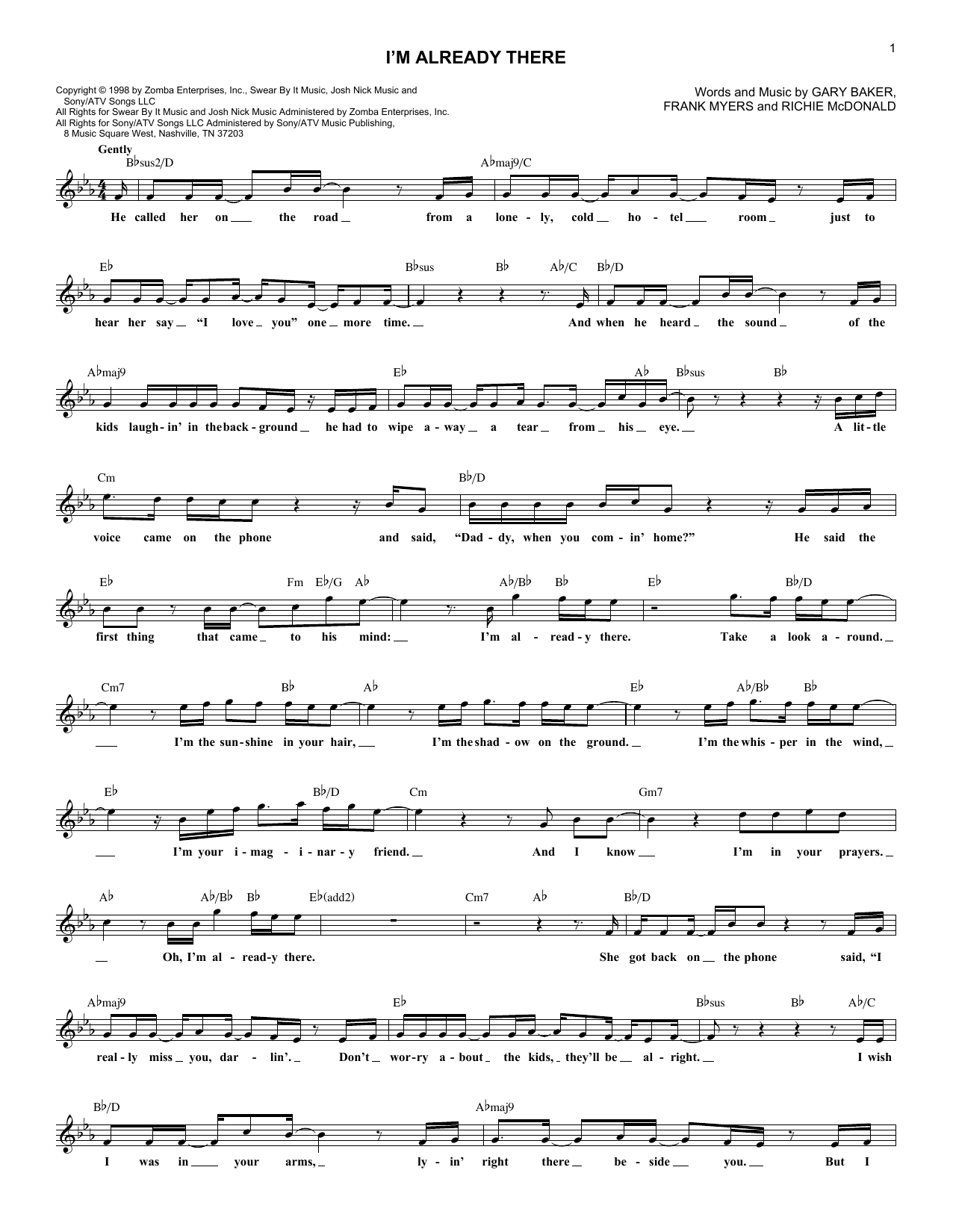 Download Lonestar I'm Already There Sheet Music