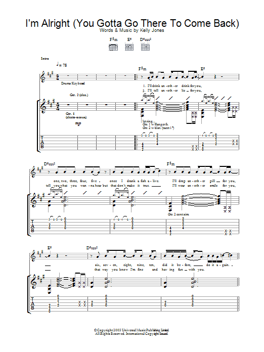 Download Stereophonics I'm Alright (You Gotta Go There To Come Sheet Music