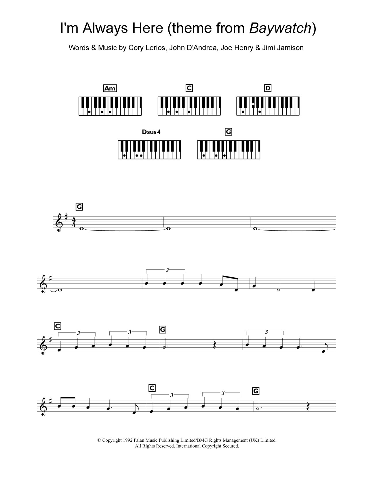 Download Jimi Jamison I'm Always Here (theme from Baywatch) Sheet Music
