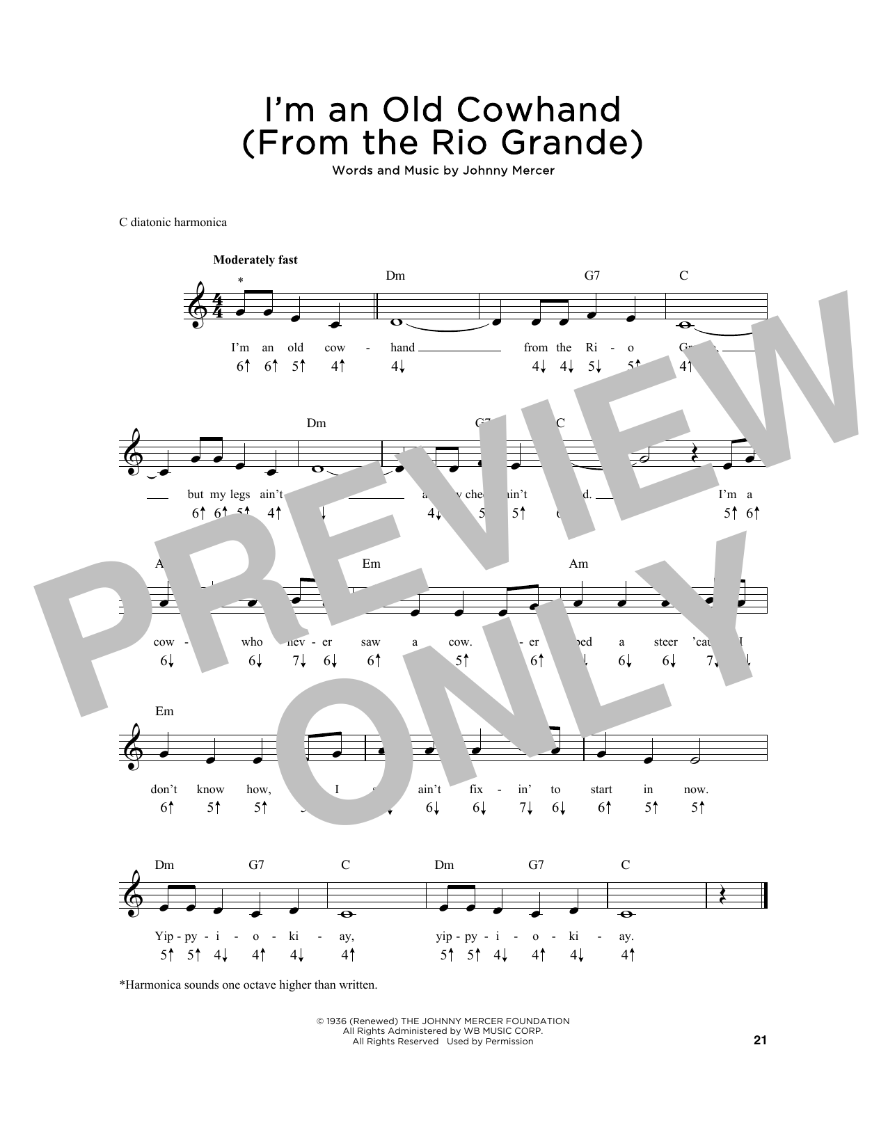 Download Johnny Mercer I'm An Old Cowhand (From The Rio Grande Sheet Music